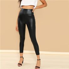 Load image into Gallery viewer, Black Coated Polyester Vegan Leather Leggings - MTRXN