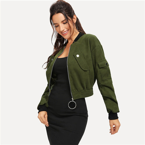 Army Green Crop Button Jacket - MTRXN