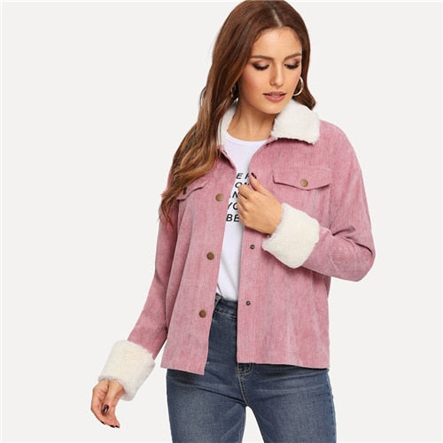 Pink Faux Fur Collar Jacket - MTRXN