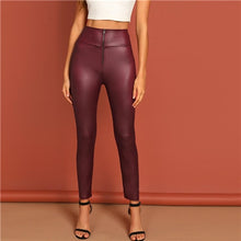 Load image into Gallery viewer, Burgundy Zip Up High Waist Leggings - MTRXN