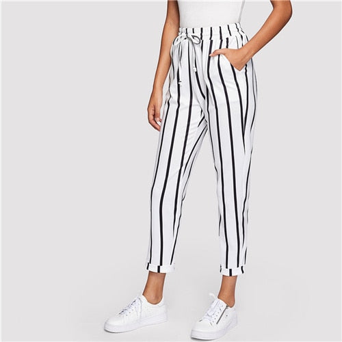 Striped High Waist Tapered Pants - MTRXN