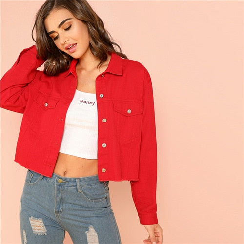 Red Solid Button Up Jacket - MTRXN
