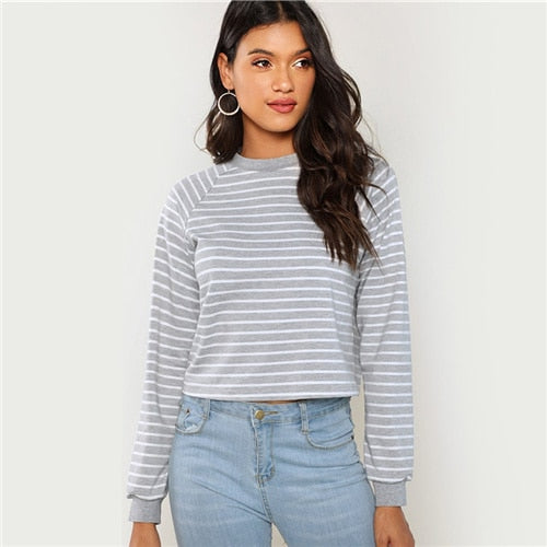 Grey Striped Round Neck Sweatshirt - MTRXN