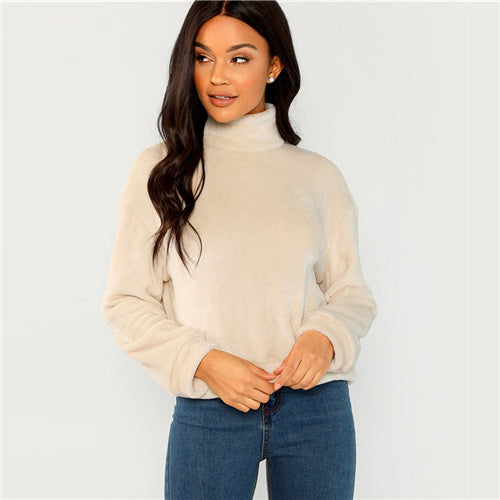 Apricot High Neck Faux Fur Pullover - MTRXN