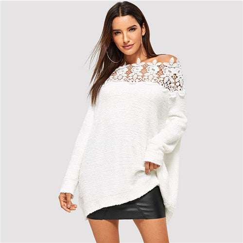 White Floral Lace Sweater - MTRXN