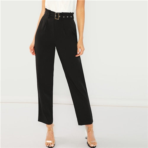 Black Pleated Buckle Trousers - MTRXN