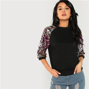 Black Sequin Raglan Sleeve Sweatshirt - MTRXN