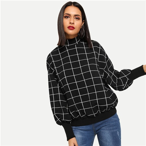 Black Grid Collar Pullover - MTRXN