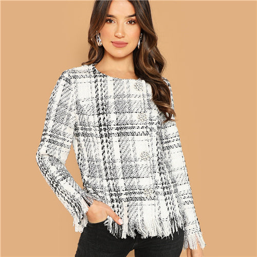Black and White Tweed Coat - MTRXN