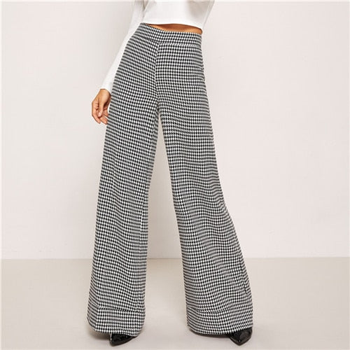 Black and White Houndstooth Flare Pants - MTRXN