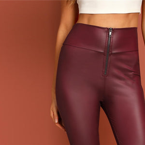 Burgundy Zip Up High Waist Leggings - MTRXN