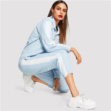 Load image into Gallery viewer, White Stripe Ruffle &lt;br&gt; Collar Tracksuit - MTRXN