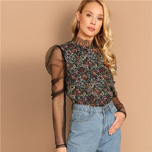 Puff Mesh Sleeve Floral Top - MTRXN