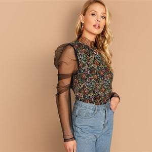 Puff Mesh Sleeve Floral Top - MTRXN