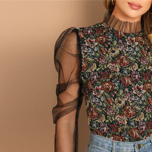 Puff Mesh Sleeve Floral Top - MTRXN