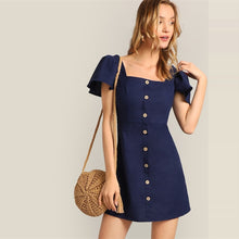 Load image into Gallery viewer, Navy Single Breasted Short Dress - MTRXN