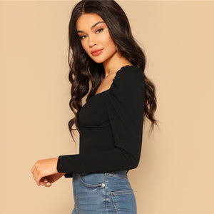 Black Slim Fit Sweetheart Neck Top - MTRXN