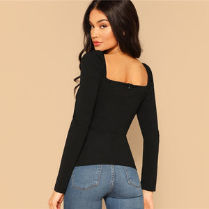 Black Slim Fit Sweetheart Neck Top - MTRXN