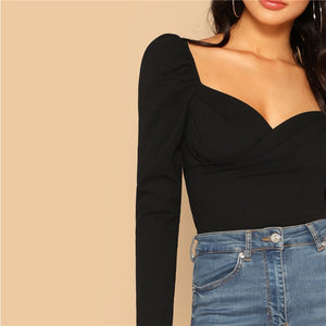 Black Slim Fit Sweetheart Neck Top - MTRXN