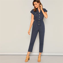 Load image into Gallery viewer, Navy Drawstring Button Up Jumpsuits - MTRXN