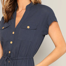 Load image into Gallery viewer, Navy Drawstring Button Up Jumpsuits - MTRXN