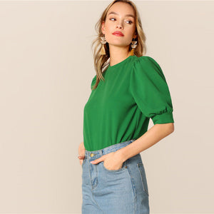 Puff Sleeve Keyhole Back Top - MTRXN