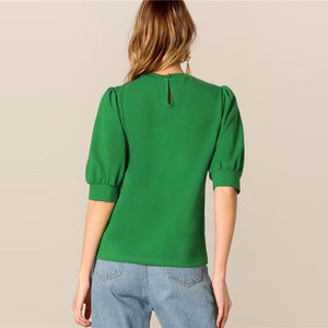 Puff Sleeve Keyhole Back Top - MTRXN