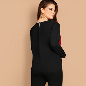 Keyhole Back Color-block Blouse - MTRXN