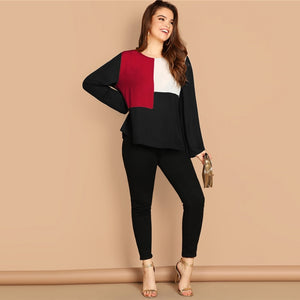 Keyhole Back Color-block Blouse - MTRXN