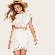 Load image into Gallery viewer, White Lace Backless Crop Top + Wrap Skirt Set - MTRXN