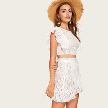 Load image into Gallery viewer, White Lace Backless Crop Top + Wrap Skirt Set - MTRXN