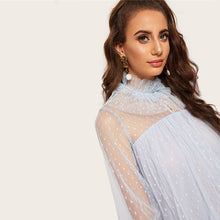 Load image into Gallery viewer, Blue Ruffle Neck Bell Sleeve Top - MTRXN