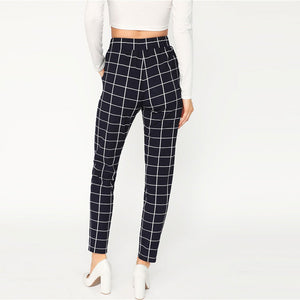 Plaid Mid Waist Pants - MTRXN