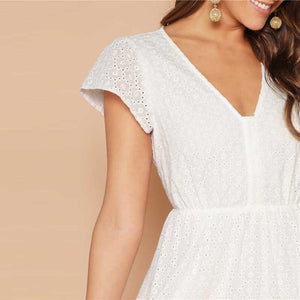White Lace V-neck Dress - MTRXN