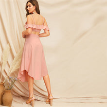 Load image into Gallery viewer, Pink Ruffle Trim Cami Crop + Curved Hem Skirt Set - MTRXN