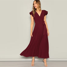 Load image into Gallery viewer, Burgundy Flutter Maxi Dress - MTRXN