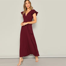 Load image into Gallery viewer, Burgundy Flutter Maxi Dress - MTRXN