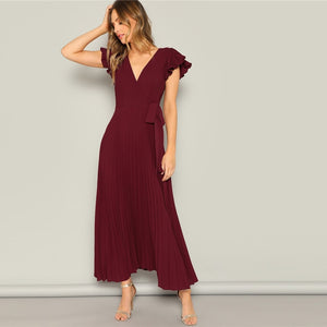 Burgundy Flutter Maxi Dress - MTRXN