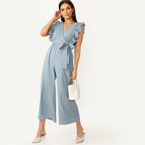 Pleated Ruffle Trim Jumpsuit - MTRXN