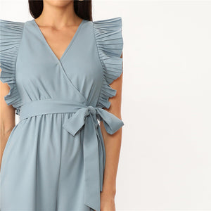 Pleated Ruffle Trim Jumpsuit - MTRXN