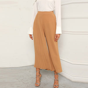 Khaki Pleated Panel Wide Leg Pants - MTRXN