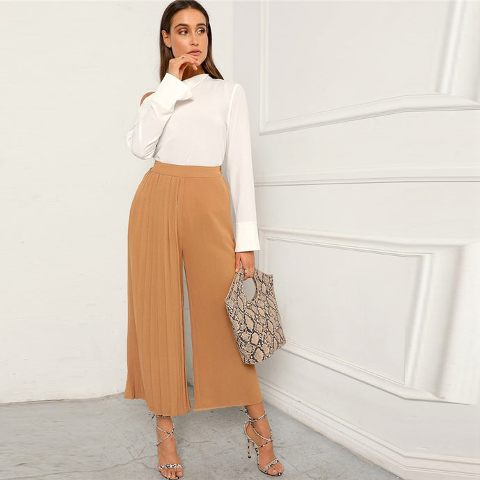 Khaki Pleated Panel Wide Leg Pants - MTRXN