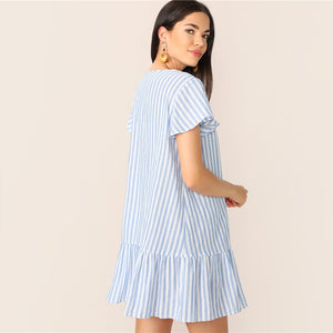 Blue Striped Summer Shirt Dress - MTRXN