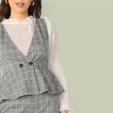 Load image into Gallery viewer, Grey Double Button Peplum Plaid Two Piece Set - MTRXN