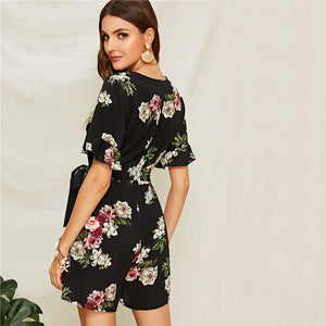 SHEIN Floral Flounce Sleeve Romper - MTRXN