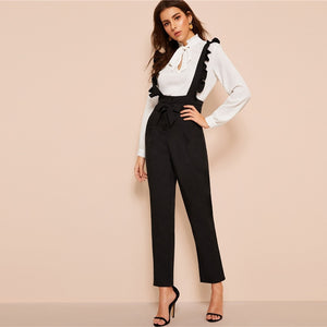 Black Fly Pants With Ruffle Strap - MTRXN
